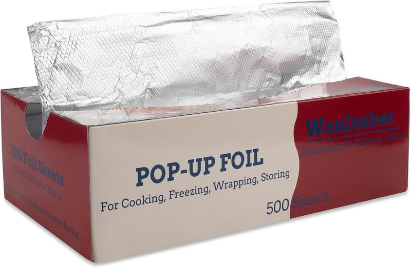 Wonlooker Aluminum Foil Sheets, 500 Sheets, 12 x 12inch/sheet, Precut Aluminum Foil Wraps, Pop-Up Interfolded Foil Sheets for Baking, Grilling, Roasting, Cooking or Storing Food, Large, Silver - Image 1